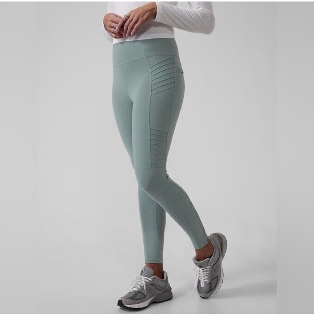 Athleta Delancey Moto Tight in Soft Green - excellent condition. Worn once.
